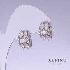 Сережки Xuping з білими цирконами L-15мм s-10мм родій