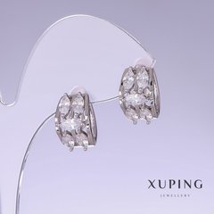 Сережки Xuping з білими цирконами L-15мм s-10мм родій купити біжутерію дешево в інтернеті