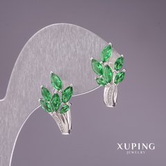 Сережки Xuping із зеленими каменями 22х12мм родій купити біжутерію дешево в інтернеті