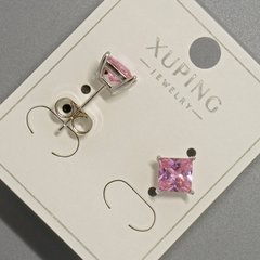Сережки пусети Xuping з рожевим кристалом d-6мм+- родій купити біжутерію дешево в інтернеті