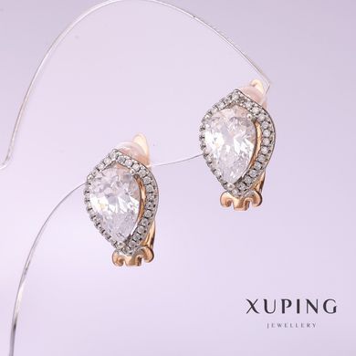 Сережки Xuping з білими каменями 17х10мм позолота 18к купити біжутерію дешево в інтернеті