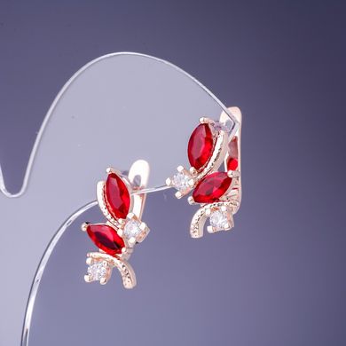 Сережки з червоними кристалами 19х12мм золотистий метал купити біжутерію дешево в інтернеті