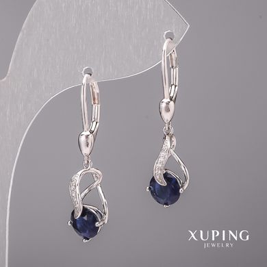 Сережки Xuping з синіми каменями 8х33мм Родій купити біжутерію дешево в інтернеті