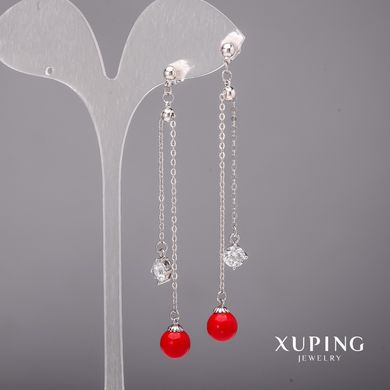 Сережки Xuping з білими каменями і перлами майорка 8х80мм Родій купити біжутерію дешево в інтернеті