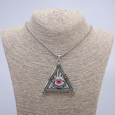 Кулон "Трикутник з оком" 62х54мм на ланцюжку L-70см + - сріблястий метал купити біжутерію дешево в інтернеті