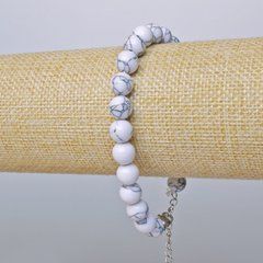 Браслет Кахолонг іміт. гладка кулька d-8мм + - L-19-24см + - срібляста застібка
