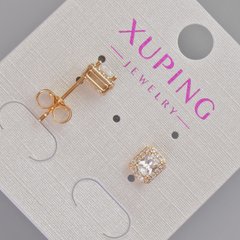 Сережки пусети Xuping з білим кристалом та стразами d-6,5х5,5мм+- Позолота 18К купити біжутерію дешево в