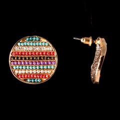 Сережки-пусети Монетки, кольорові стрази, метал під золото, 25мм купити біжутерію дешево в інтернеті