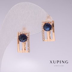 Сережки Xuping позолота 18к з синіми каменями та білими стразами 16х9мм купити біжутерію дешево в інтернеті