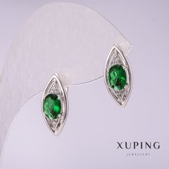 Сережки Xuping з зеленими каменями 18х8мм родій купити біжутерію дешево в інтернеті