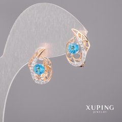 Сережки Xuping з блакитними каменями 11х16мм Родій, Позолота 18К купити біжутерію дешево в інтернеті