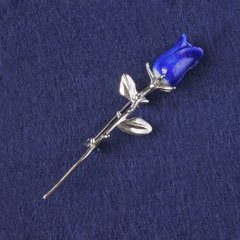 Брошка Троянда синій з блискітками пластик, сріблястий метал 65х19мм+- купити біжутерію дешево в інтернеті