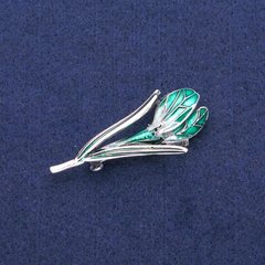 Брошка Кулон Квітка зелена емаль, сріблястий метал 25х50мм купити біжутерію дешево в інтернеті