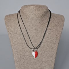 Парні кулони "Серце" на магніті, біла та червона емаль 22х17,5мм + - L-45-50см+- купити біжутерію дешево в