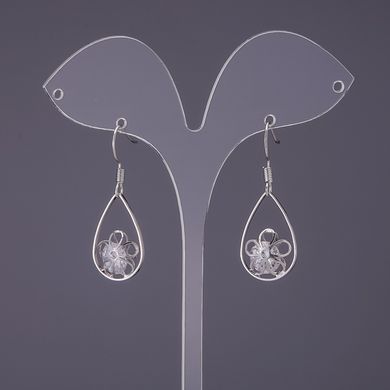 Сережки "Ітаоляо" Краплі з кристалами d-14мм L-31мм колір срібло купити біжутерію дешево в інтернеті