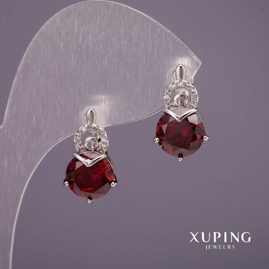Сережки Xuping з камінням колір червоний 18х10мм родій купити біжутерію дешево в інтернеті