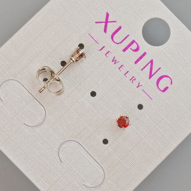 Сережки пусети Xuping з червоним кристалом d-3,5мм+- Родій купити біжутерію дешево в інтернеті