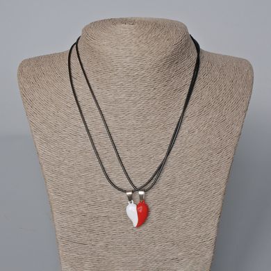 Парні кулони "Серце" на магніті, біла та червона емаль 22х17,5мм + - L-45-50см+- купити біжутерію дешево в