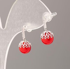 Сережки Xuping з червоними перлами "Майорка" d-8мм "родій" купити біжутерію дешево в інтернеті
