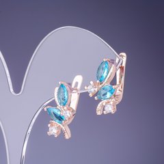 Сережки з блакитними кристалами 19х12мм золотистий метал купити біжутерію дешево в інтернеті