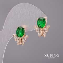 Сережки Xuping з зеленими каменямии 14х17мм Позолота 18К купити біжутерію дешево в інтернеті