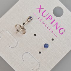 Сережки пусети Xuping з синім кристалом d-3,5мм+- Родій купити біжутерію дешево в інтернеті