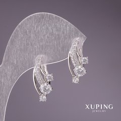 Сережки Xuping з білими каменями 20х10мм родій купити біжутерію дешево в інтернеті