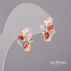 Сережки Xuping з червоними камінню 12х15мм Родій, Позолота 18К купити біжутерію дешево в інтернеті