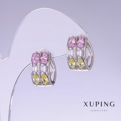 Сережки Xuping з різнокольоровими цирконами L-11мм s-10мм родій купити біжутерію дешево в інтернеті