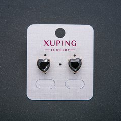 Сережки Серце Xuping Сережки пусети кульчики Позолота 18К з чорним кристалом d-9мм + - купити біжутерію дешево