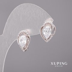 Сережки Xuping з білими камінню 11х15мм Родій купити біжутерію дешево в інтернеті