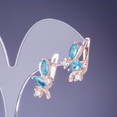 Сережки з блакитними кристалами 19х12мм золотистий метал