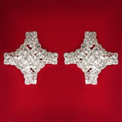 [ 25x25 мм ] Сережки жіночі білі стрази світлий метал весільні вечірні пусети кульчики ( пусети ) хрест великі