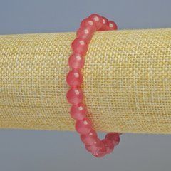 Браслет Полуничний Кварц іміт. гладка кулька d-8мм+- стрейч L-18см+-