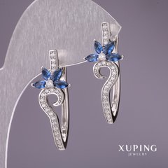 Сережки Xuping з синіми каменями 31х13мм родій купити біжутерію дешево в інтернеті