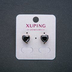 Сережки Серце Xuping Сережки пусети кульчики Позолота 18К з чорним кристалом d-9мм + -