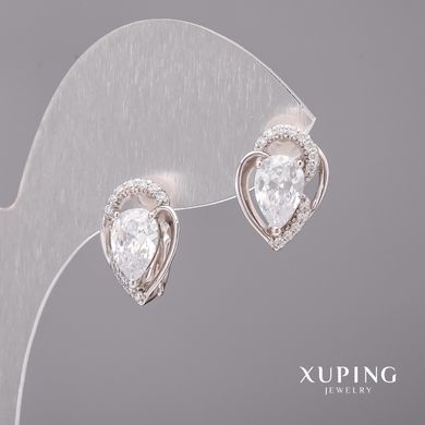 Сережки Xuping з білими камінню 11х15мм Родій купити біжутерію дешево в інтернеті