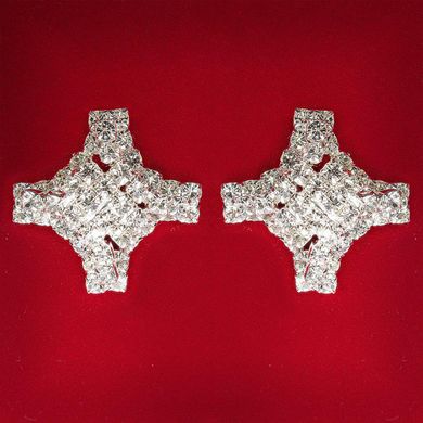 [ 25x25 мм ] Сережки жіночі білі стрази світлий метал весільні вечірні пусети кульчики ( пусети ) хрест великі