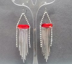 Сережки-підвіски з червоними овальними кристалами і ланцюжками, 95 * 23мм купити біжутерію дешево в інтернеті