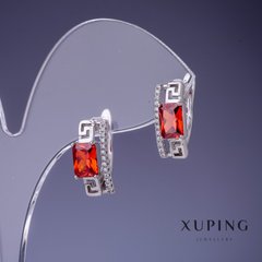 Сережки Xuping з червоними кристалами 8х15мм родій купити біжутерію дешево в інтернеті