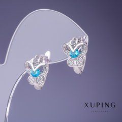 Сережки Xuping 14х11мм родій з бірюзовими кристалами