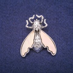 Брошка Метелик з вставкою Перламутр, сріблястий метал 37х44мм купити біжутерію дешево в інтернеті