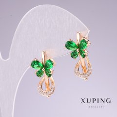Сережки Xuping позолота 18к із зеленими каменями та білими стразами 20х11мм купити біжутерію дешево в