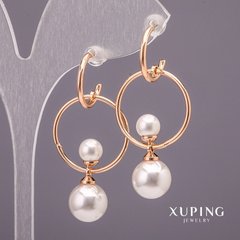 Сережки Xuping з перлами Майорка колір білий 43х20мм позолота 18к купити біжутерію дешево в інтернеті