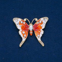 Брошка Метелик золотистий метал, емаль і білі стрази 43х52мм + - купити біжутерію дешево в інтернеті