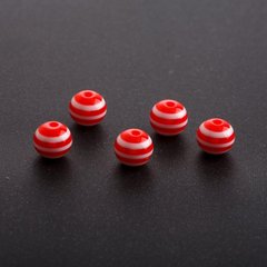 Намистина червона біла смужка d- 8 mm фас.70шт купити біжутерію дешево в інтернеті