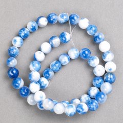 Намистини синьо-білі "Содаліт" (іміт. акрил) на волосіні гладка кулька d-8мм+- L-40см +- купити біжутерію