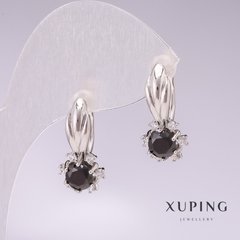 Сережки Xuping родій з чорними каменями 21х10мм купити біжутерію дешево в інтернеті