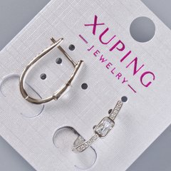 Сережки Xuping з білими стразами та кристалом d-18х4мм, родій купити біжутерію дешево в інтернеті