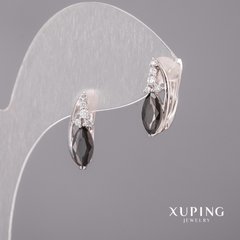 Сережки Xuping з чорними каменями 5х16мм Родій купити біжутерію дешево в інтернеті